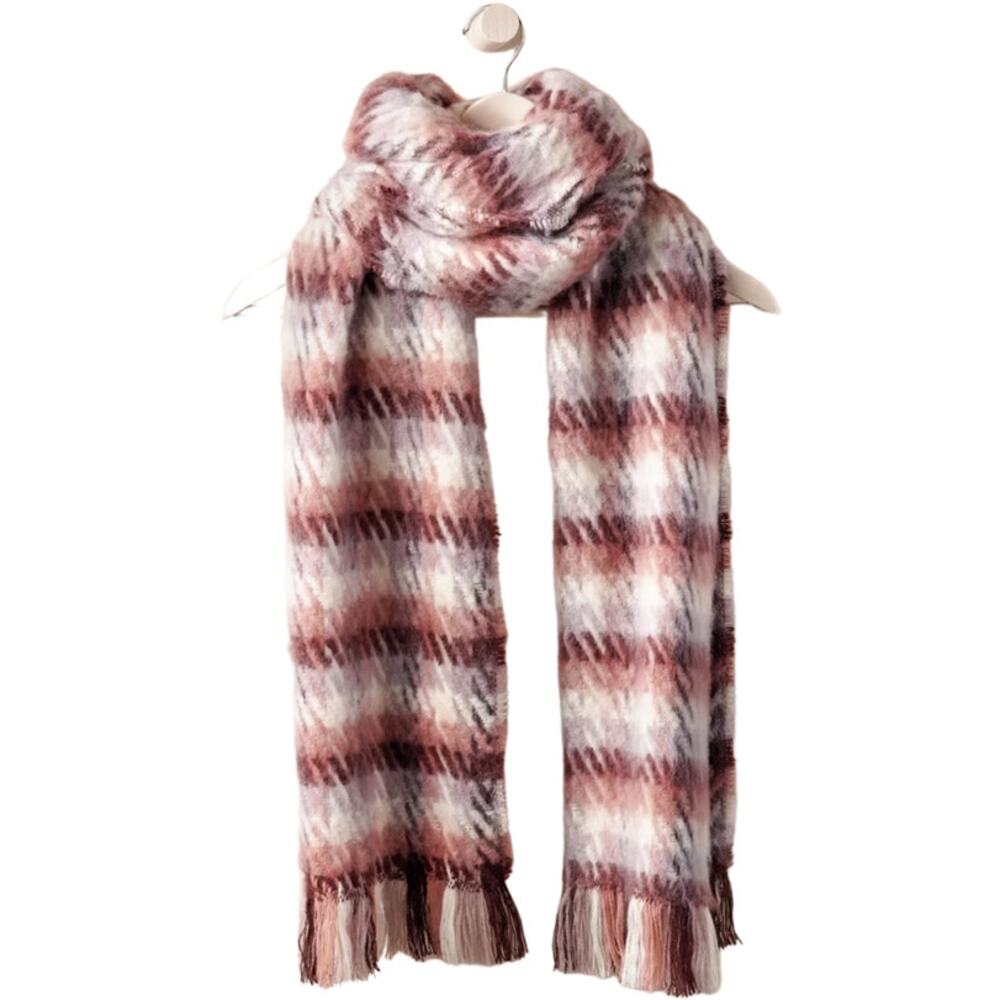 Charlie Paige Red Pink White Fringe Scarf Soft Warm 100% Polyester NEW Tags
